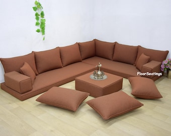 L-Shaped Velvet Floor Seating Sofa: Arabic Moroccan Ottoman Cushions