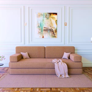 Brown floor Sofa, Linen Fabric Floor Seating, Foldable Yoga Meditation Sofa Bed, Arabic Living Room Sofa, Bohemian Home Decor Floor Couch