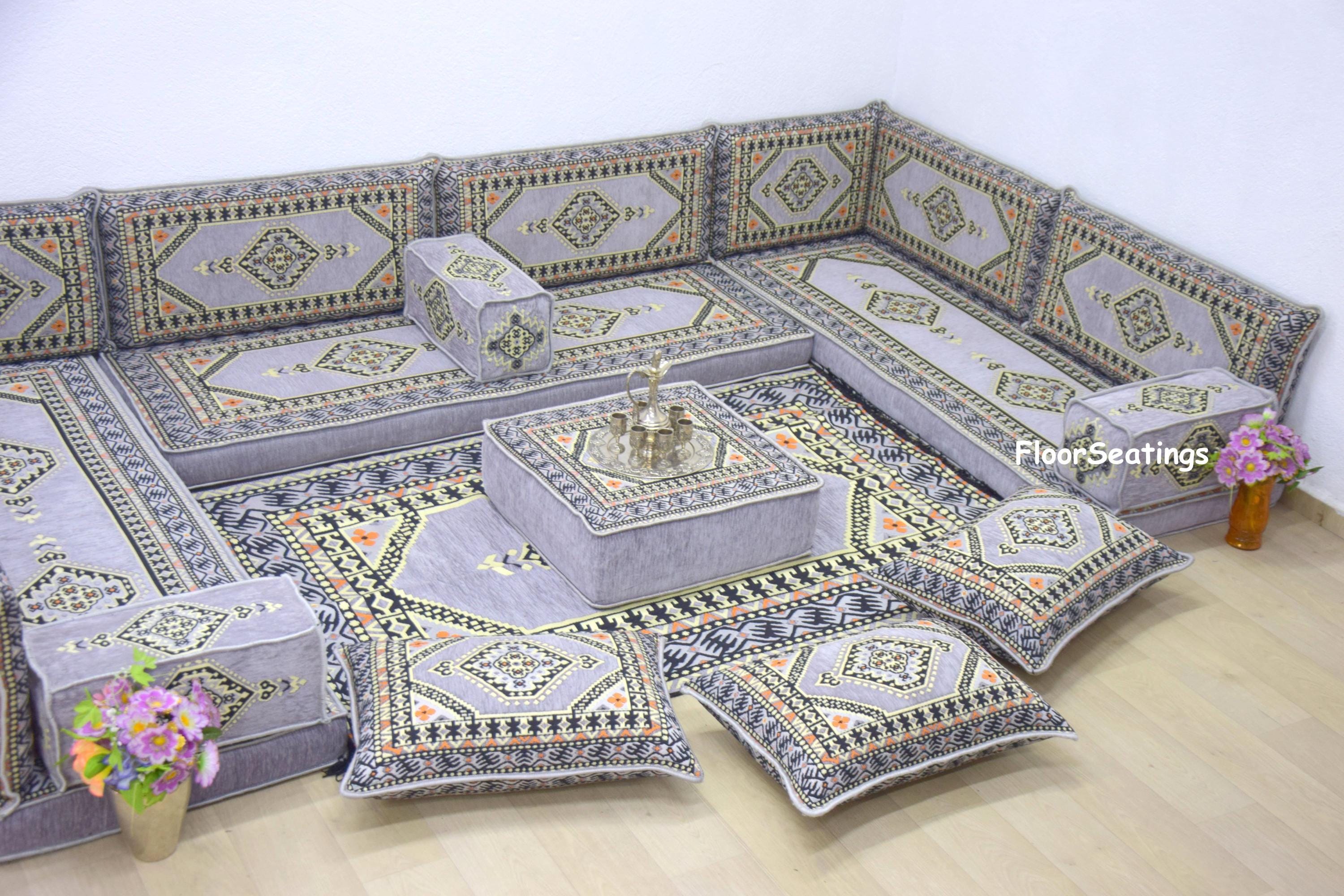 Majlis Rug U Shaped Arabic Majlis Sofa Set: Floor Seating, Cushions & Rug - Etsy