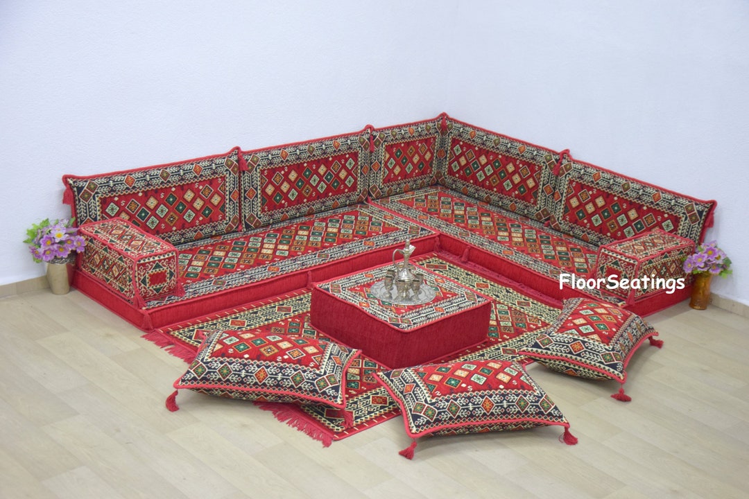 L Shaped Arabic Sofa Set Terrace Pallet Sofa Red White Etsy