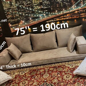 Brown Velvet Floor sofa,Turkish Arabic seating,Oriental Moroccan Home Decor Couch,living room floor cushions pillows,Yoga meditation bed set image 2
