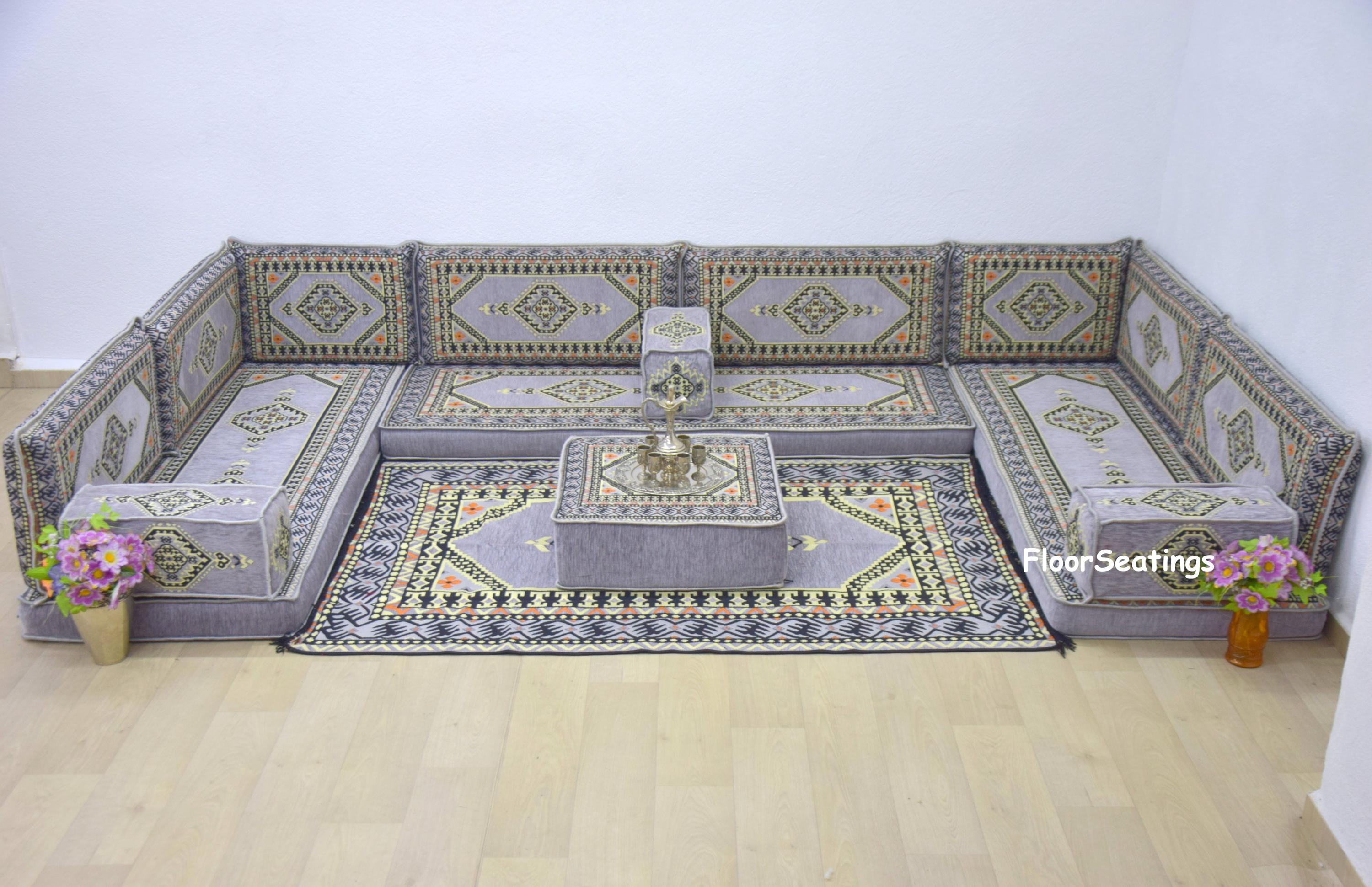 Majilis Rug U Shaped Arabic Majlis Sofa Set: Floor Seating, Cushions & Rug - Etsy
