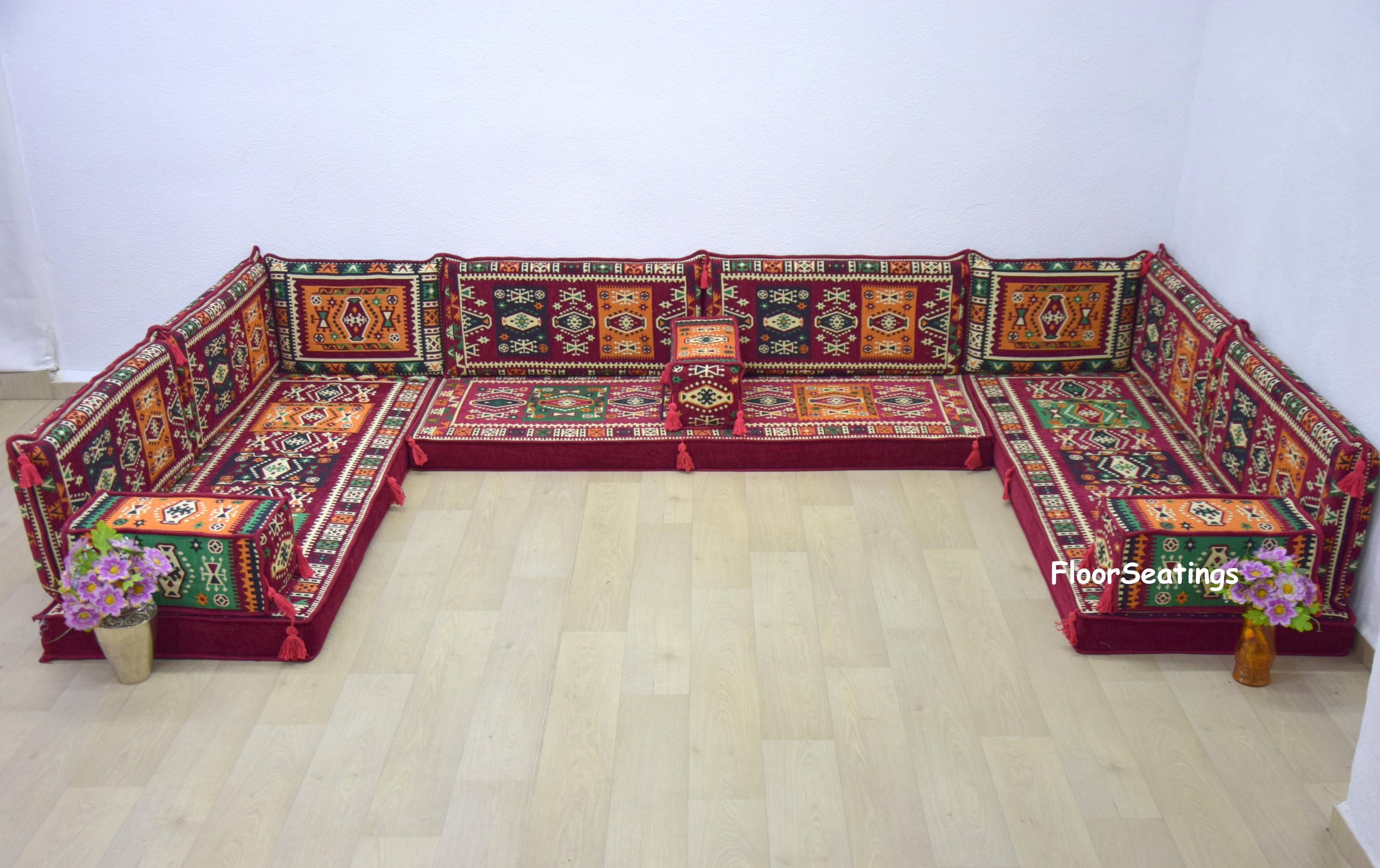 Majilis Rug U Shaped Arabic Majlis Sofa Set: Floor Seating, Cushions & Rug - Etsy