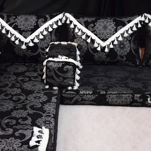 U Shaped Black White Arabic Sofa Set, Terrace Pallet Sofa, Sectional Sofas, Floor Cushions, Arabic Majlis, Pouffs, Turkish Floor Seating Set zdjęcie 3
