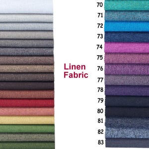 Pode incluir: Uma cartela de amostras de tecido de linho em v&aacute;rias cores, numeradas de 53 a 83. A cartela &eacute; etiquetada como "Tecido de linho".