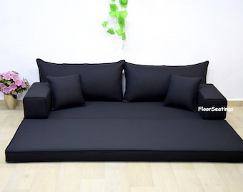 Black Linen Floor Sofa Set: Turkish Living Room Seating