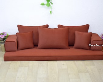 Velvet Amber Floor Seating Sofa: Moroccan Living Room Couch with Cushions