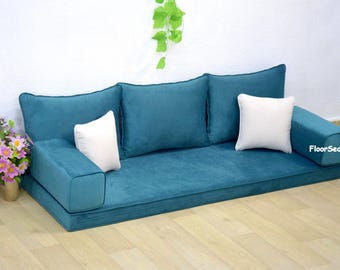 Blue Green Floor Sofa: Turkish Arabic Seating Set with Cushions