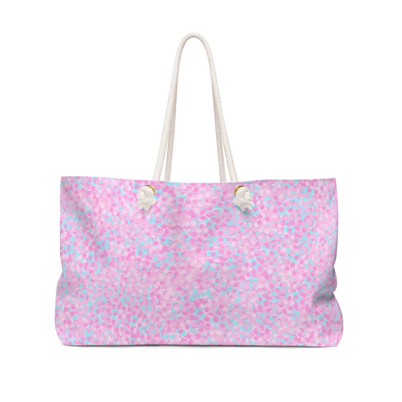 Lily inspired pink blue pattern overnight weekender tote