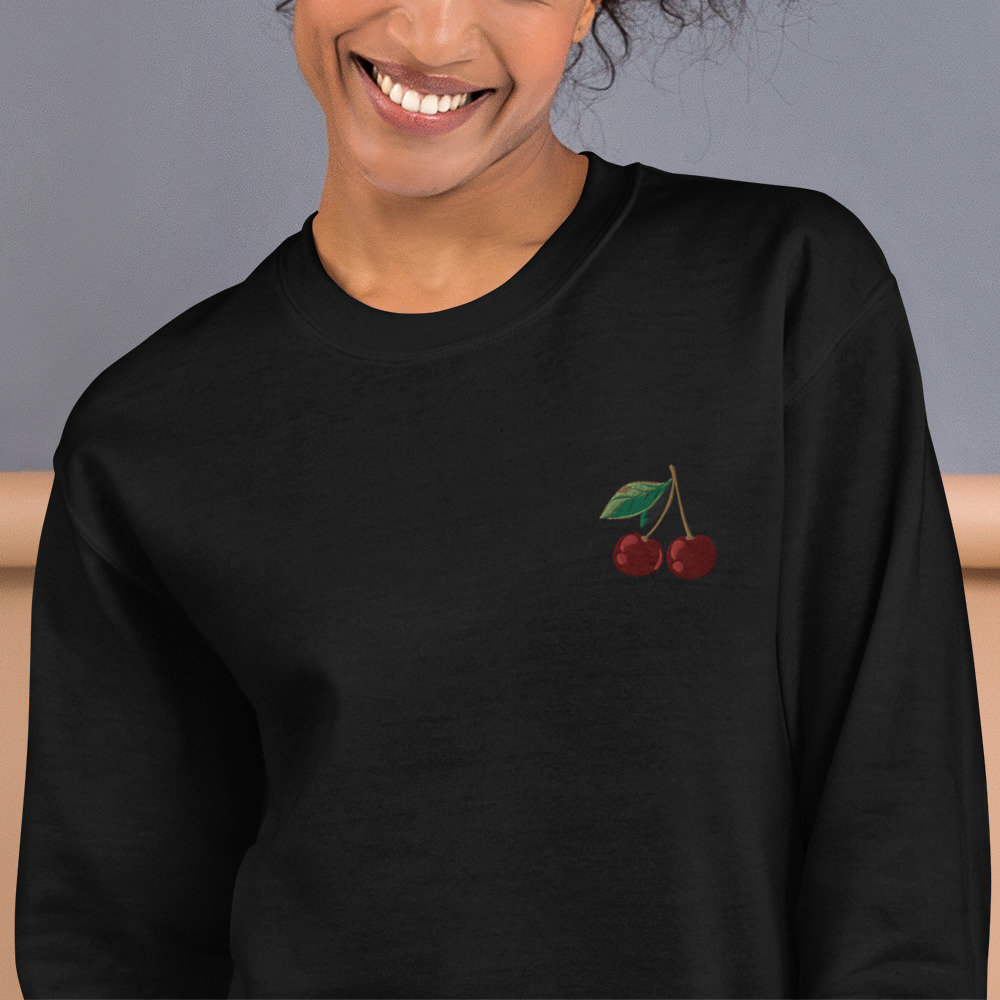 Embroidered cherries Unisex Sweatshirt Etsy