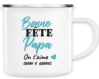 Mug émaillé personnalisé, Bonne fête papa on t'aime, Tasse en métal, Tasse personnalisée, idée cadeau fête des pères, cadeau homme