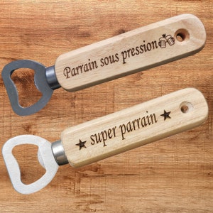Personalized wooden bottle opener to offer to your loved ones. Men's gift idea, Godfather announcement, Father's Day, personalized wedding bottle opener