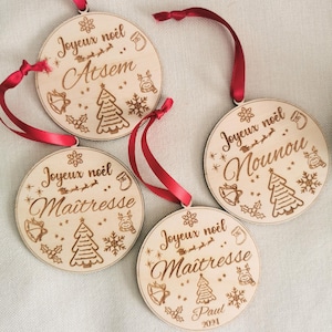 Personalized Wooden Christmas Ball for Teacher, ATSEM, Nanny - Unique and Ecological Gift - Engraved Tree Decoration - Christmas Parties