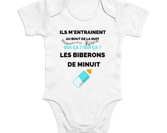 Body bébé personnalisé drôle - les joies du biberon de minuit - Fête des mères - baptême, anniversaire - Body blanc coton humour