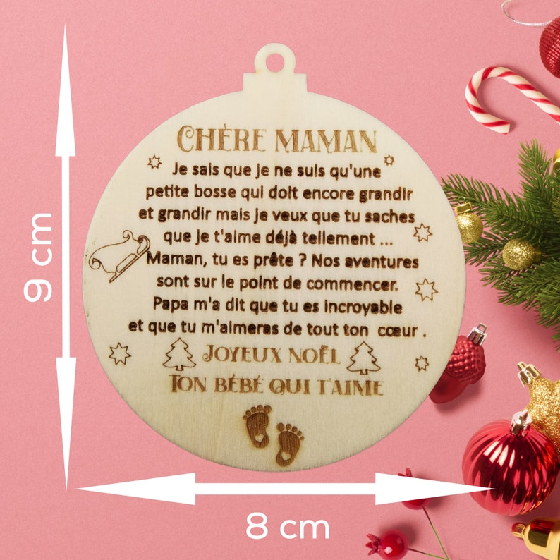 bola de Navidad del futuro papá, bola de Navidad personalizada, regalo de anuncio de embarazo, decoración navideña de madera imagen 4