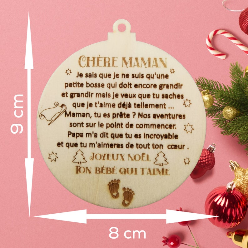 boule de noël futur papa , boule de noël personnalisée , cadeau annonce grossesse, décoration noël en bois zdjęcie 4