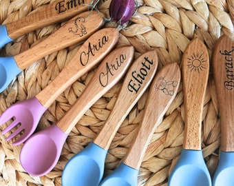 Birth gift - Personalized wooden baby cutlery