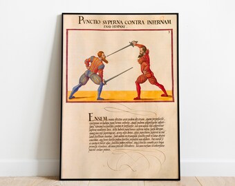 Medieval codex/ German ancient/ german history.  sword duel Poster Photo Poster Print Wall Art. middle age Home Decor