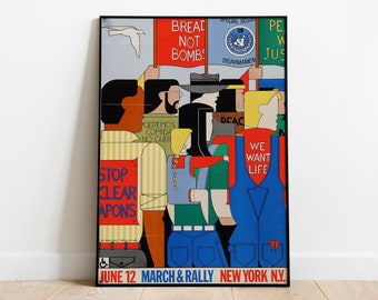 Peace rally poster 1982 New York, Vintage peace march print, Feminist poster. 1980's political poster vintage