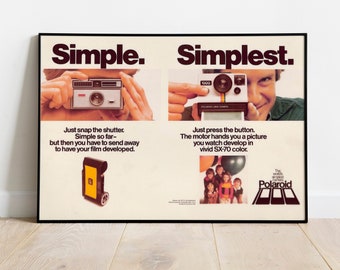 Polaroid SX-70 Vintage Werbung, Retro Kamera Poster / Vintage Polaroid Druck / Foto Poster Print Fotografie. old school ad