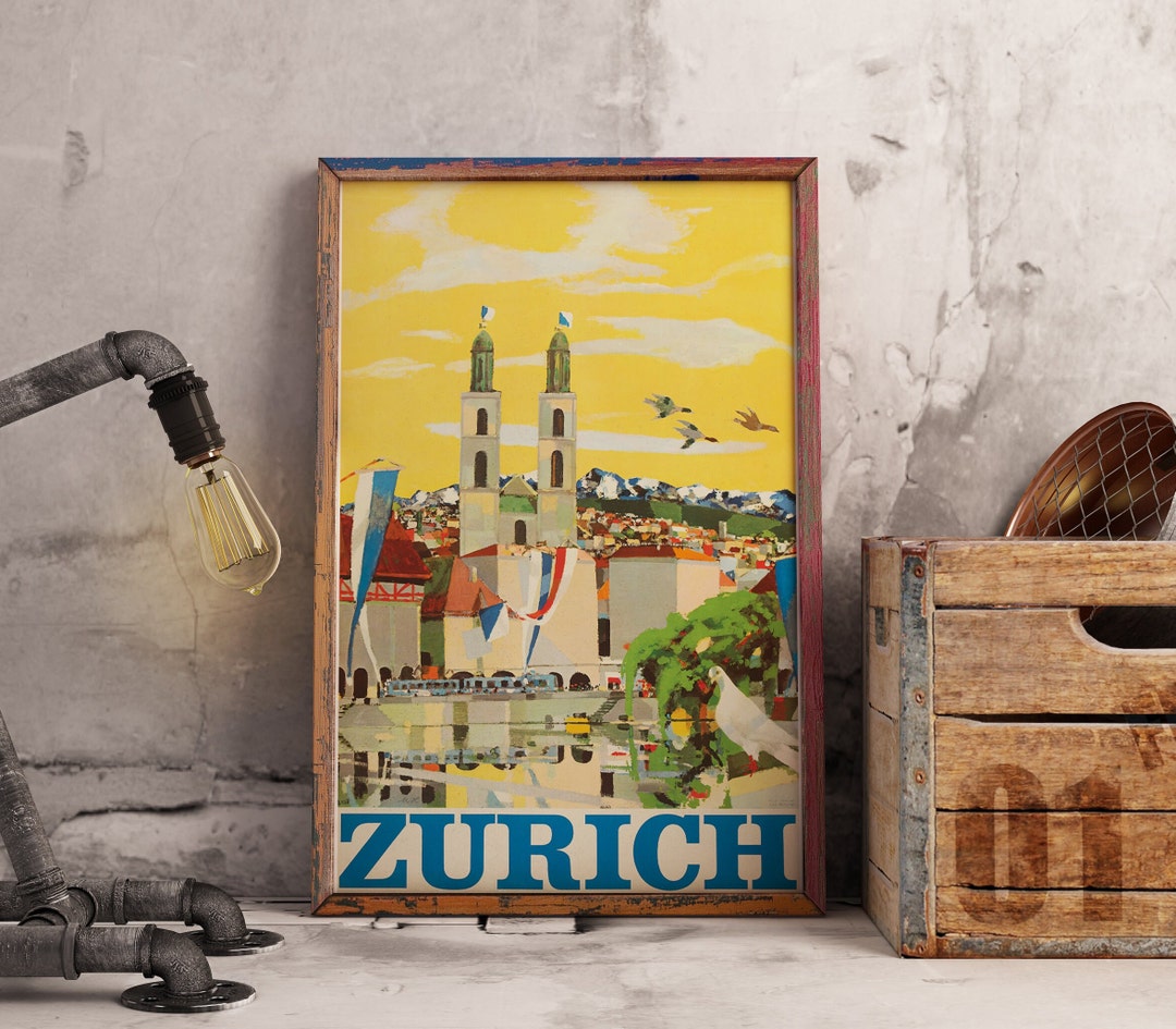 Zurich Vintage Poster/swiss Print / Switzerland Poster Wall Art. Zurich