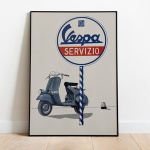 Vespa vintage american ad poster, Piaggio Motorcycle print Motorbike poster Vespa Wall art. Poster Photo Scooter Print Wall Art