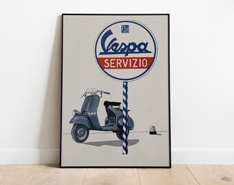 Vespa vintage american ad poster, Piaggio Motorcycle print Motorbike poster Vespa Wall art. Poster Photo Scooter Print Wall Art