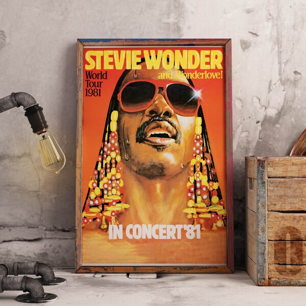 Affiche vintage du concert de Stevie Wonder 1981, impression Stevie Wonder, affiche rétro de concert de blues. Affiche R&B, pop, soul, gospel, funk et jazz
