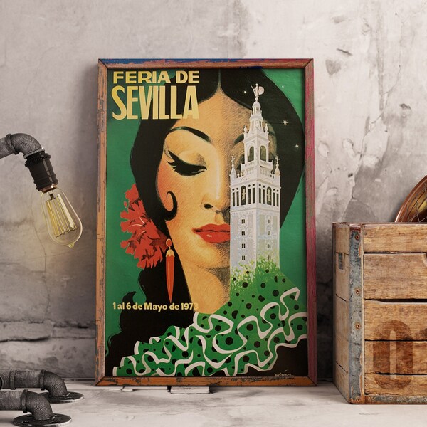 Spanischer Flamenco Vintage Poster/Sevilla Vintage Druck/Spanisches Poster Wandkunst. Andalusien Retro-Druck, spanische Wohnkultur