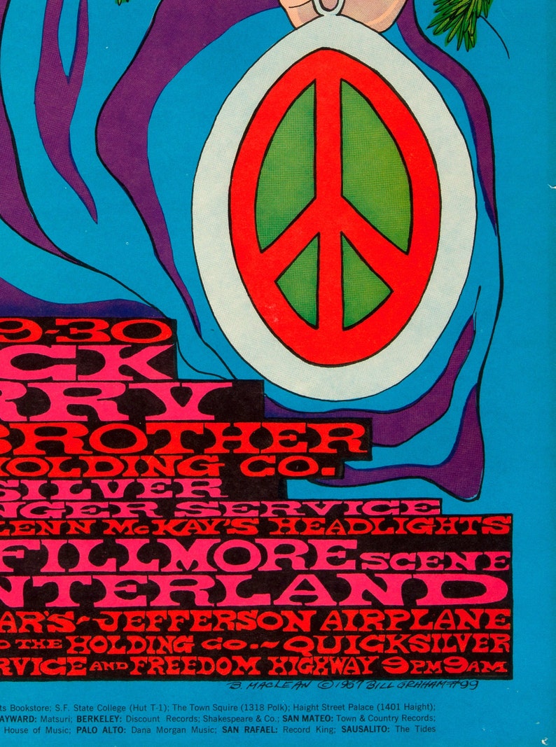 The Doors vintage poster, Chuck Berry poster, Woodstock psychedelic poster. Hippie poster, 60's concert poster. Peace and Love poster 画像 3