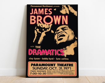 James Brown concert vintage poster 1971, James Brown print, blues concert retro poster. Godfather of Soul poster