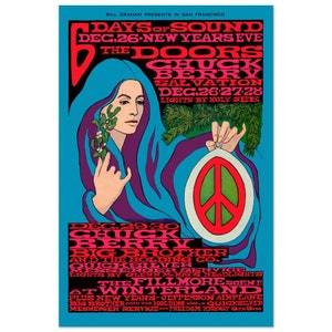 The Doors vintage poster, Chuck Berry poster, Woodstock psychedelic poster. Hippie poster, 60's concert poster. Peace and Love poster 40x60 cm / 16x24″