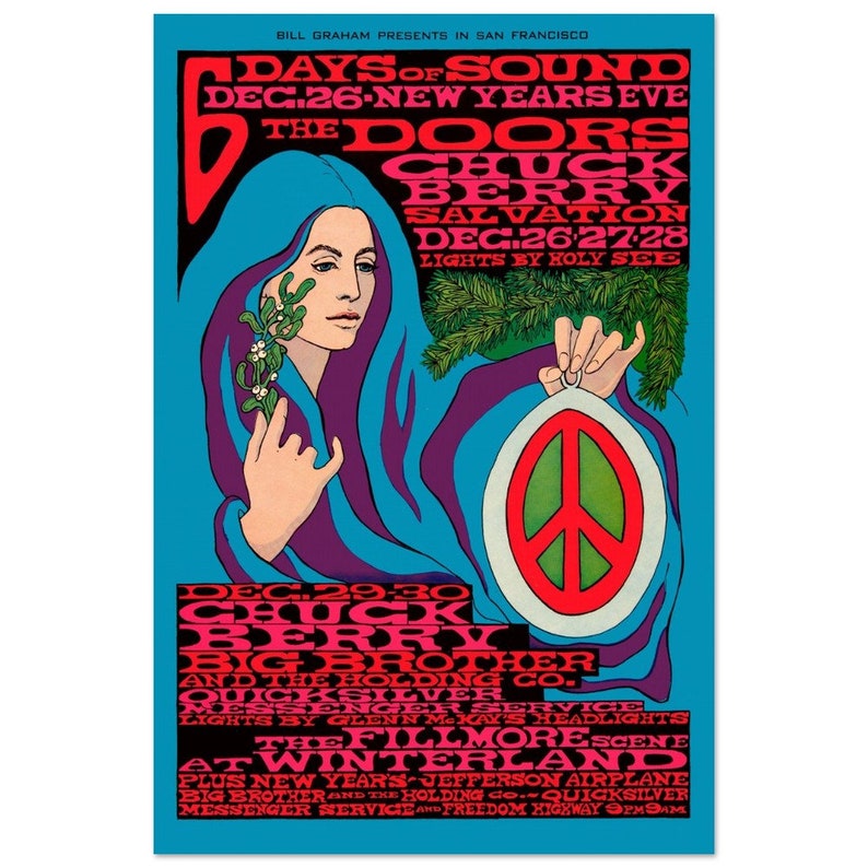 The Doors vintage poster, Chuck Berry poster, Woodstock psychedelic poster. Hippie poster, 60's concert poster. Peace and Love poster 30x45 cm / 12x18″