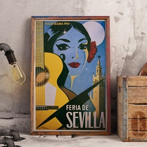 Spanish Guitar vintage Poster/ Sevilla vintage print / Spanish Poster Wall Art. Andalusia retro print , Spanish Home Decor