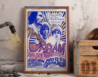 Cream vintage poster, psychedelic poster. Cream poster, cream rock band poster, Cream concert poster