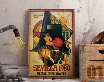 Affiche vintage de flamenco espagnol / impression vintage de Séville / Art mural espagnol d'affiche. Impression rétro andalouse, décoration espagnole