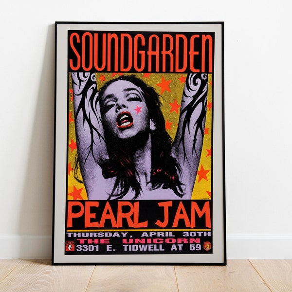 Affiche de Soundgarden et Pearl Jam, affiche de concert de Pearl Jam. Affiche de concert grunge