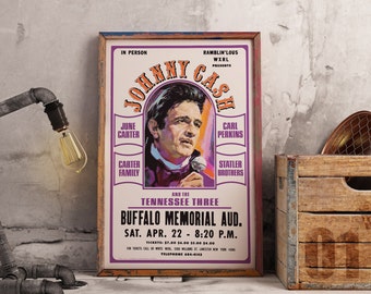 Johnny Cash Vintage Poster, Johnny Cash Konzert Druck, Musik Festival Retro Poster Active
