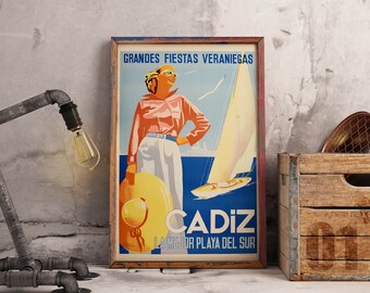 Spanish vintage Poster/ Cadiz vintage print / Spanish Poster Wall Art.  Andalusia retro print , Spanish summer