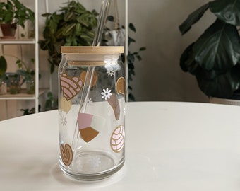 Pan Dulce Glass Cup, Concha Coffee Glass, Concha Glass Cup, Pink Concha Cup, Cafecito y Chisme Glass, Gift for Her