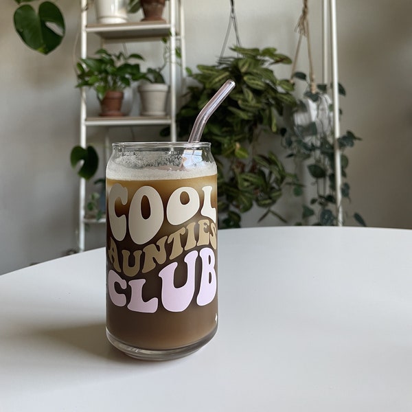 Cool Aunties Club Cup, Valentines Day Gift for Aunts, Pregnancy Announcement, Cool Aunties Club Mug, Neutral Coffee Cup with Lid and Straw,