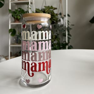 Mini Heart Mama Cup, Mama Hearts Glass,Mother&#39;s Day Gift for Mom, Coffee Cup for Mom, Heart Cup, Gifts for Her, Red and Pink Mama Glass