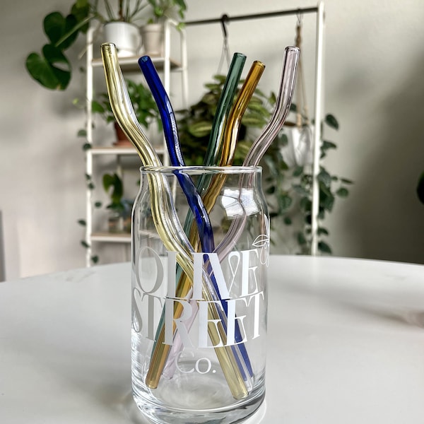 Colored Glass Reusable Straw, Wavy Glass Straw, Squiggle Glass Straw, Straw for Can Glass, 16oz Glass Straw, Aesthetic Straw