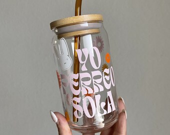 Bad Bunny Iced Coffee Cup, Yo Perreo Sola, Custom Glass Cup