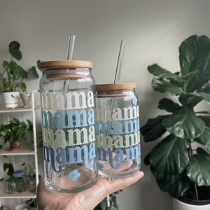 Mama Cup With Lid and Straw, Pastel Glass Cup, Coffee Cup for Mom ...