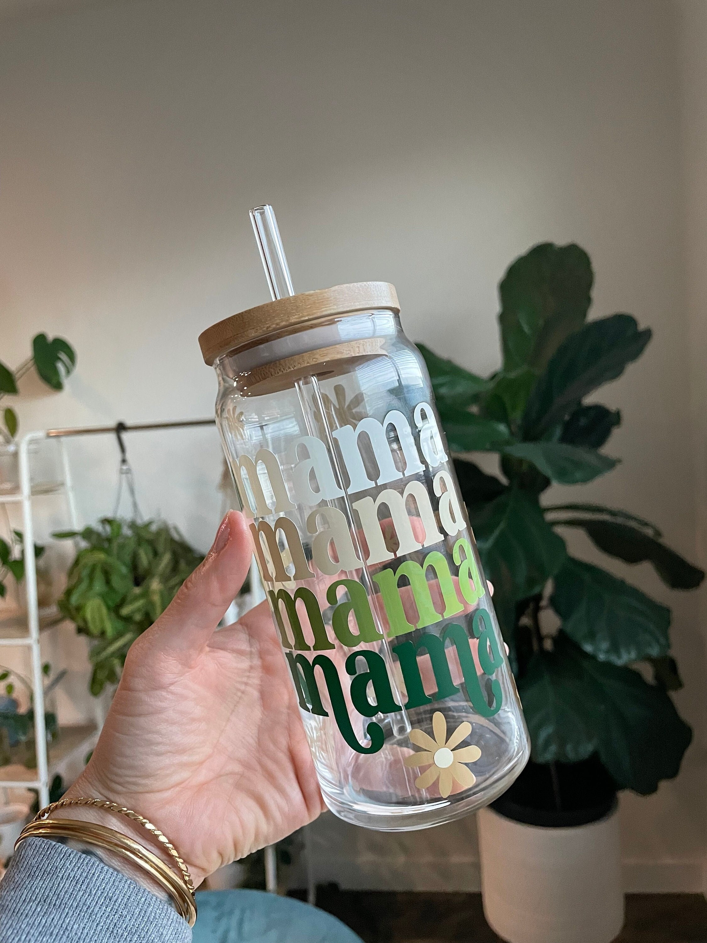 Mama Themed Designs 16oz Glass Tumbler w/ Bamboo Lid & Straw