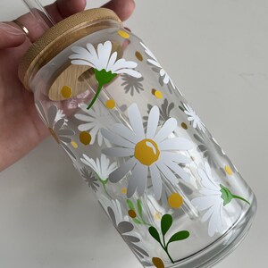 16oz White Daisy Cup, White and Green Floral Glass, Spring Summer Glass Cup, Birthday Gift for Her, Teacher Appreciation Gift, Coffee Glass image 10