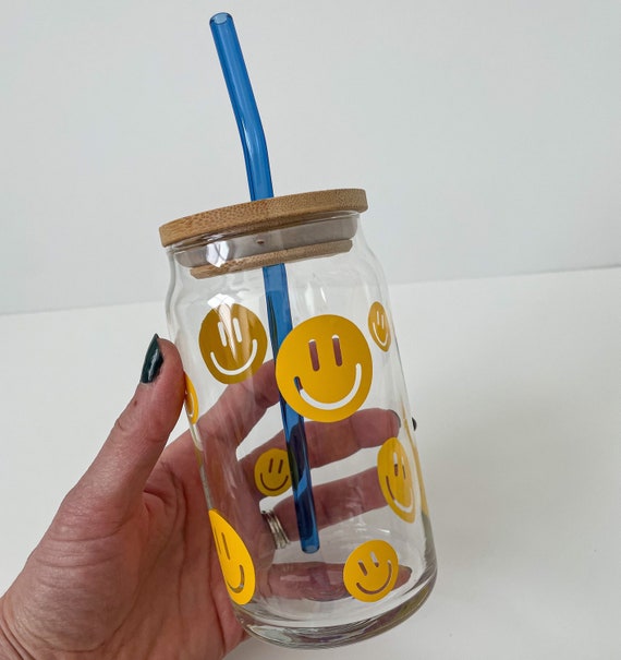 Smiley Face Iced Coffee Cup Glass Beer Can Glass Smiley Face Iced