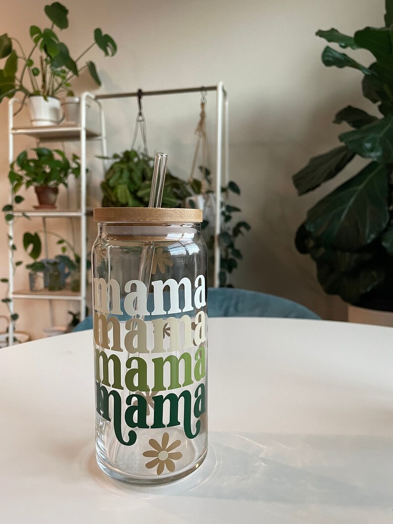 Mama Iced Coffee Glass Cup With Lid and Straw - Etsy