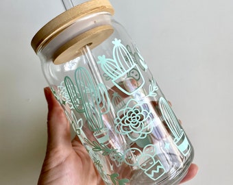 Plant Can Glass, Succulent Iced Coffee Cup, Plant Lover Gift